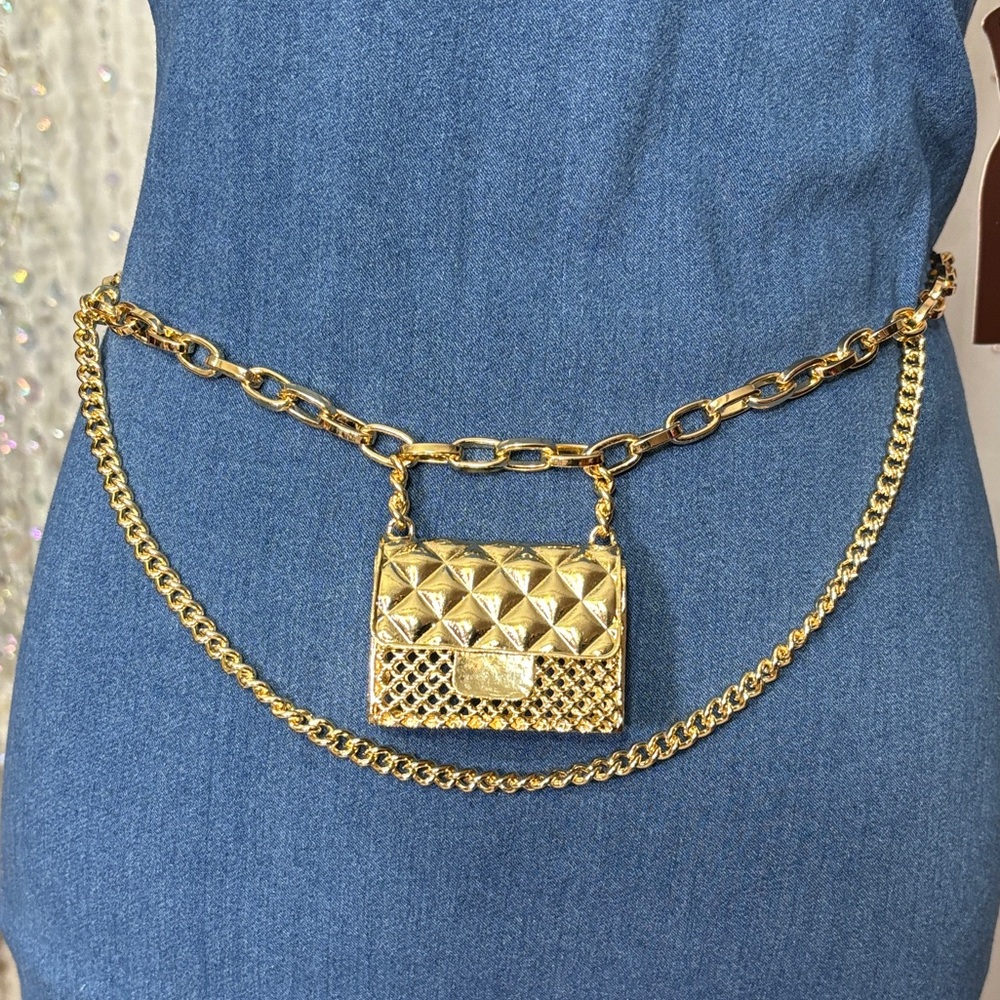 Gold Chain Belt with attached Purse